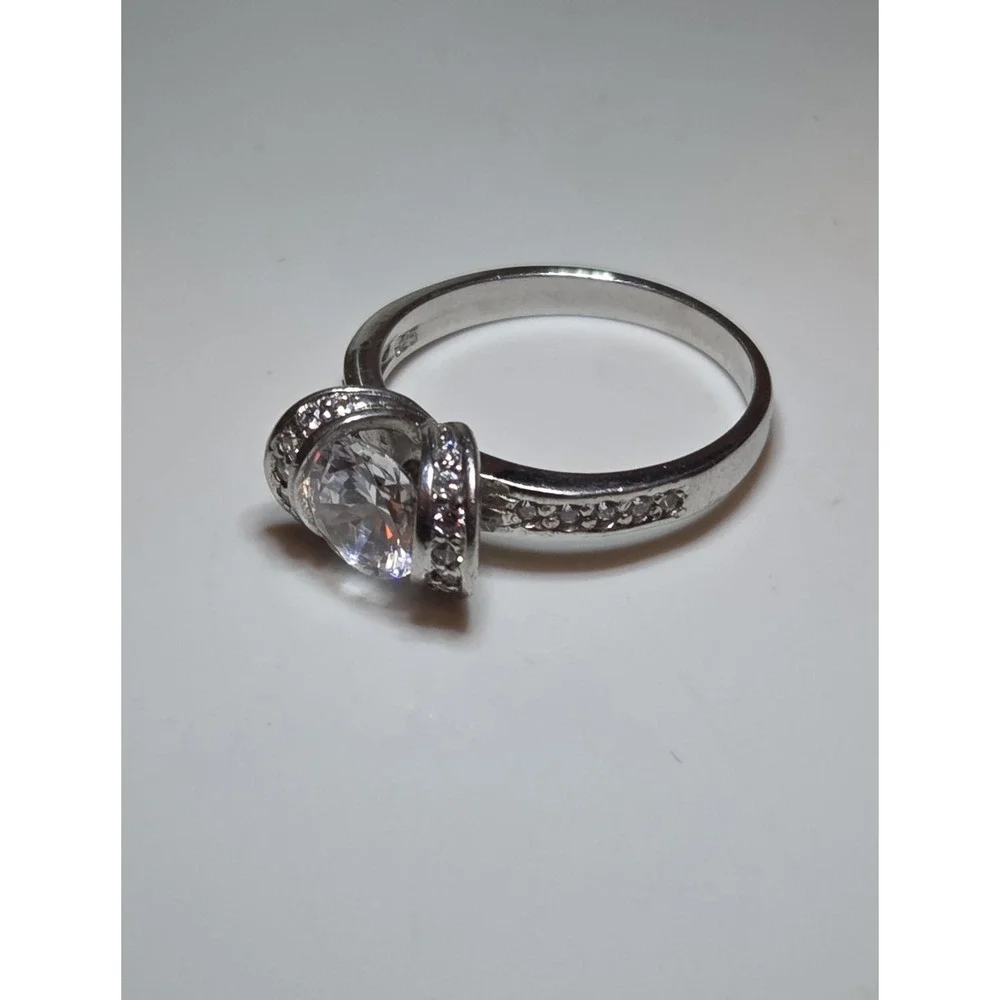 Vintage Ribbon Mount Sterling Silver CZ Ring Size‎ 6